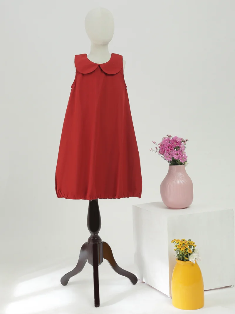 جلو باص Globus Girls Red Peter Pan Collar Flared Hem Balloon Party Mini Dress