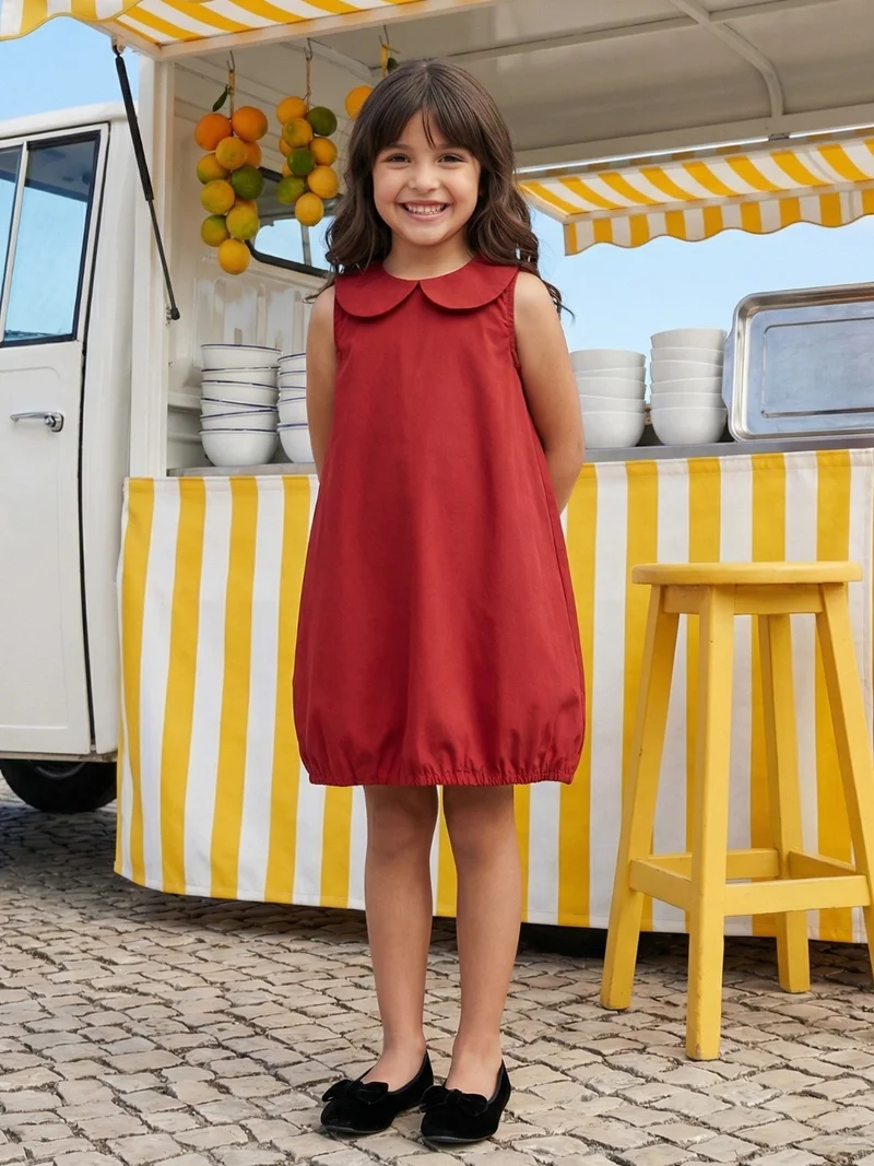 جلو باص Globus Girls Red Peter Pan Collar Flared Hem Balloon Party Mini Dress