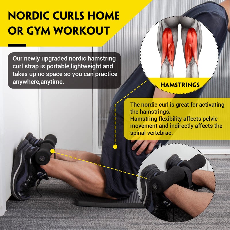 COFOF Nordic Hamstring Curl Strap with Fitness Knee Mat, Holds 420 Pounds for Hamstring Curls, Sit Up Bar for Floor, Spanish Squats, Ab Workout, 5 Seconds Setup Nordic Curl Home Fitness Equipment - Image 2