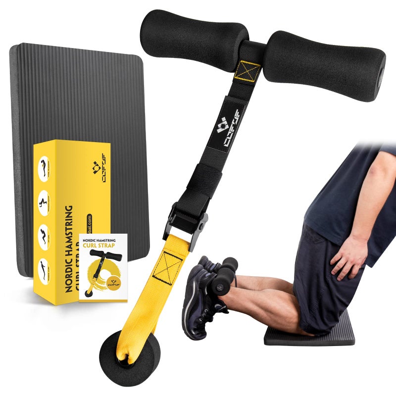 COFOF Nordic Hamstring Curl Strap with Fitness Knee Mat, Holds 420 Pounds for Hamstring Curls, Sit Up Bar for Floor, Spanish Squats, Ab Workout, 5 Seconds Setup Nordic Curl Home Fitness Equipment - Image 1