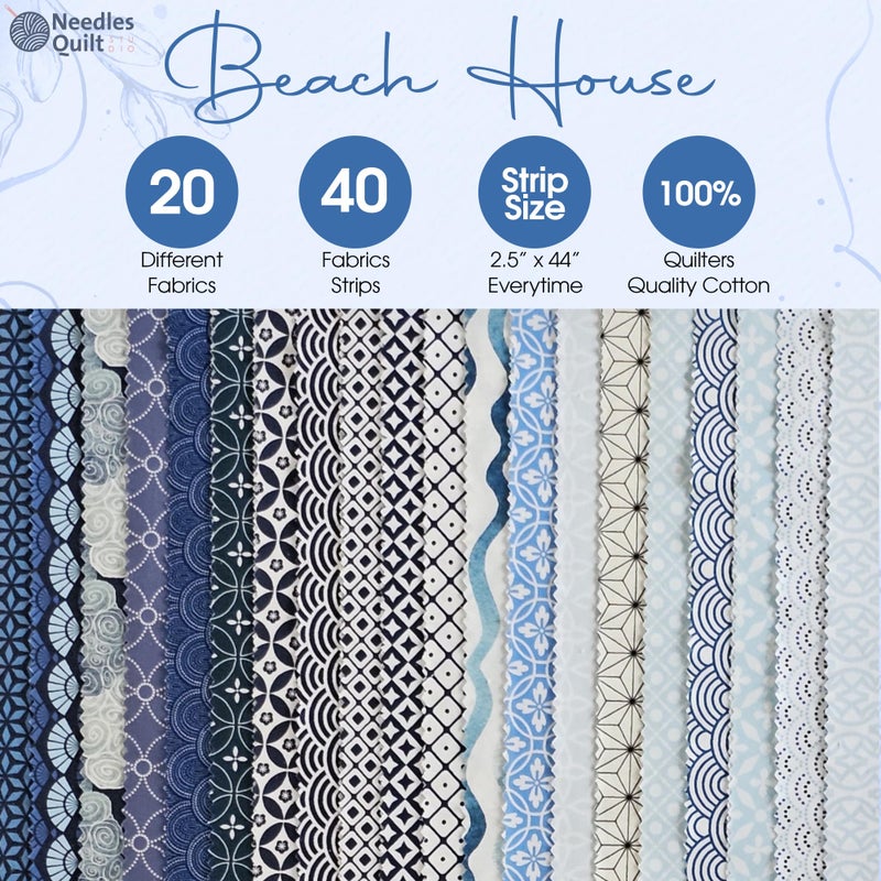 NEEDLES QUILT STUDIO Jelly Roll Fabrics for Quilting Clearance 40 Strip 2.5" x 44" | Cotton Strips Bundles â€“ Perfect Quilting Fabric for Sewing, Precut Quilt Projects, and DIY Crafts (Beach House) - Image 3