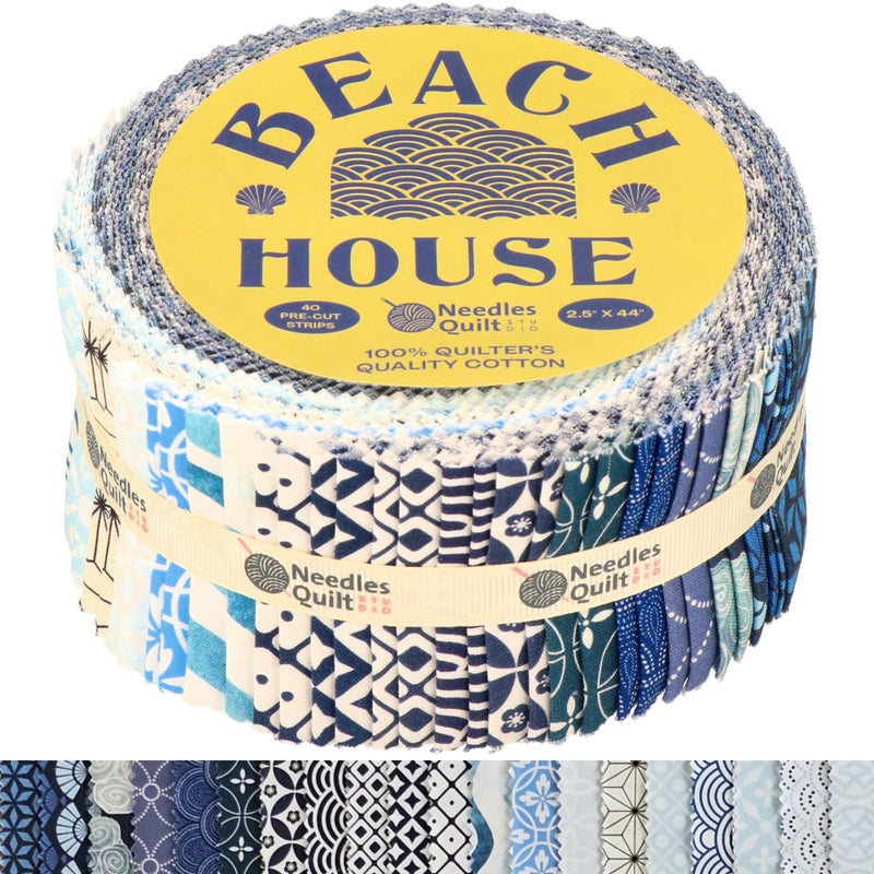 NEEDLES QUILT STUDIO Jelly Roll Fabrics for Quilting Clearance 40 Strip 2.5" x 44" | Cotton Strips Bundles â€“ Perfect Quilting Fabric for Sewing, Precut Quilt Projects, and DIY Crafts (Beach House) - Image 1
