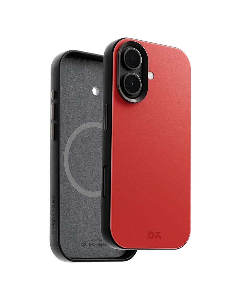 Daily Objects Leatherite Case for iPhone 16 Compatible with Mag-Safe Wireless Charging | Crimson-Grey Hybrid Magnetic Back Cover - Image 3