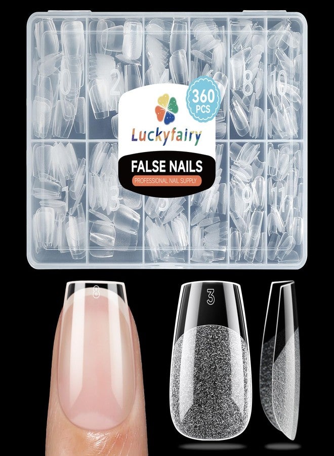 Luckyfairy أطراف أظافر قصيرة جدًا على شكل نعش: أظافر قصيرة جاهزة للتركيب، تغطي كامل الأظافر، 360 قطعة، 12 مقاسًا، أظافر أكريليك شفافة على شكل نعش، أظافر صناعية، مناسبة للاستخدام المنزلي في صالونات التجميل - Image 1