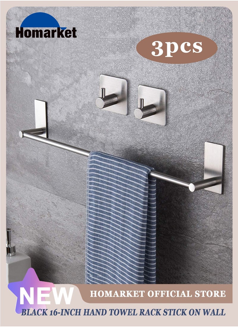HomarKet 16-Inch Towel Bar - Self Adhesive Bathroom Towel Holder with 2 Packs Towel Hooks, Stainless Steel Bathroom Hardware Accessory Kit, No Drilling  - Image 1