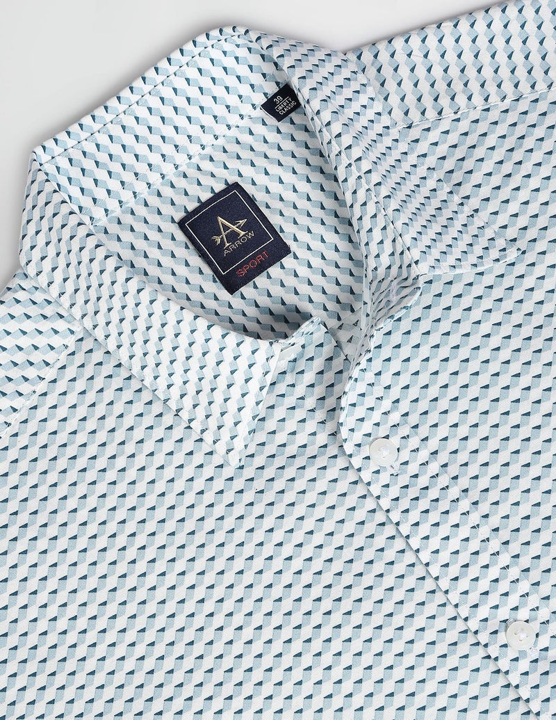 Arrow Men's Cotton Phulkari Regular Fit Geometric Print Short Sleeve Shirt (ASAFSH1569_Blue 39) - Image 2