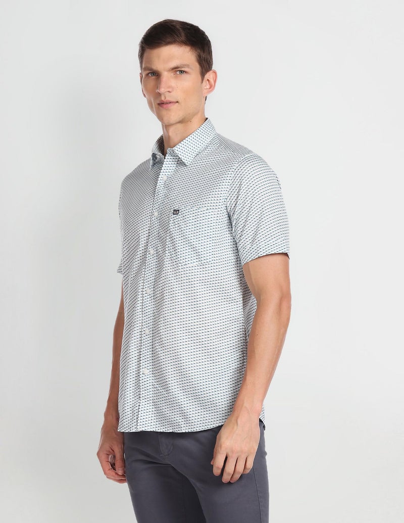 Arrow Men's Cotton Phulkari Regular Fit Geometric Print Short Sleeve Shirt (ASAFSH1569_Blue 39) - Image 4