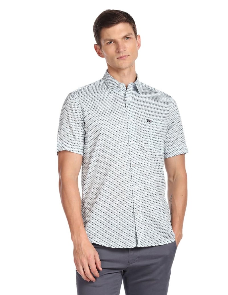 Arrow Men's Cotton Phulkari Regular Fit Geometric Print Short Sleeve Shirt (ASAFSH1569_Blue 39) - Image 5