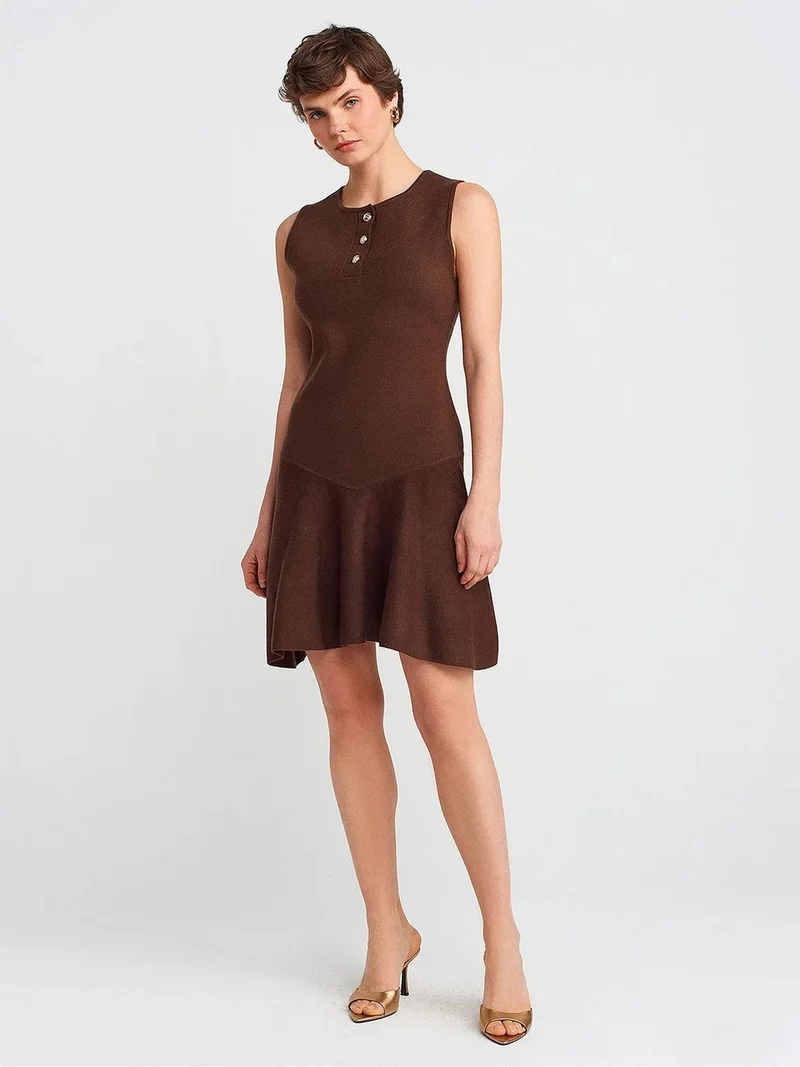 Dilvin Coffee Brown DILVIN Sleeveless Seamless Knit Skater Mini Dress for Women | Best Price UAE