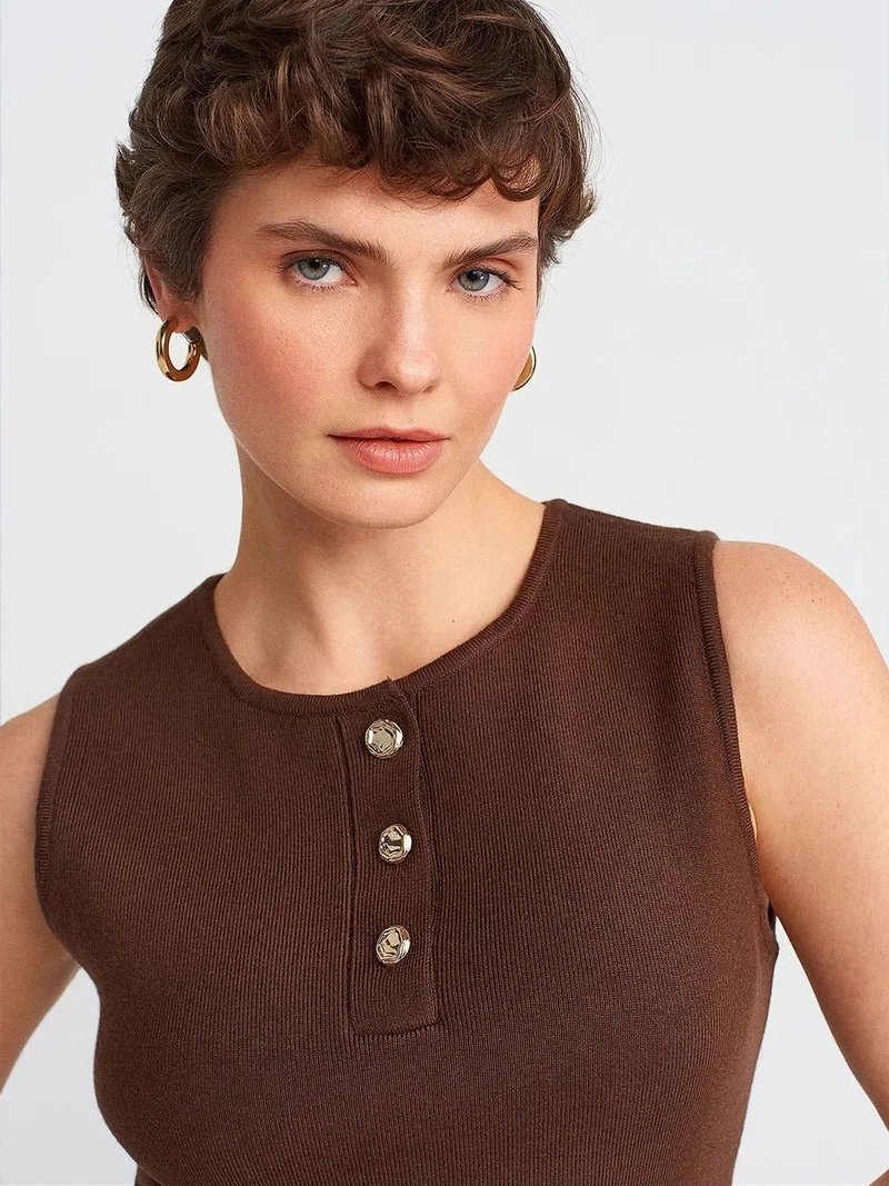 Dilvin Coffee Brown DILVIN Sleeveless Seamless Knit Skater Mini Dress for Women | Best Price UAE