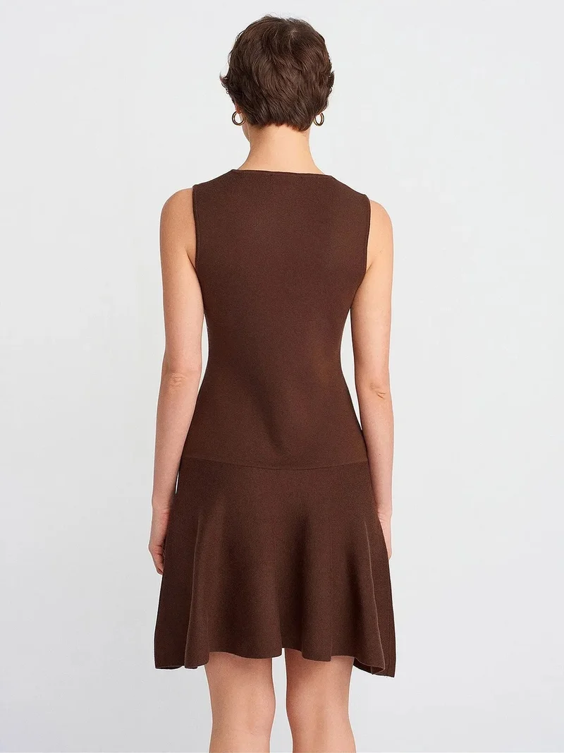 Dilvin Coffee Brown DILVIN Sleeveless Seamless Knit Skater Mini Dress for Women | Best Price UAE