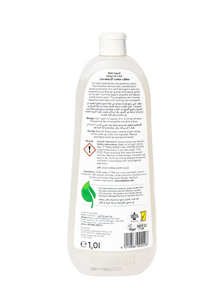 sodasan 100% Natural Dish Liquid Lemon and Lime 1L - Image 3