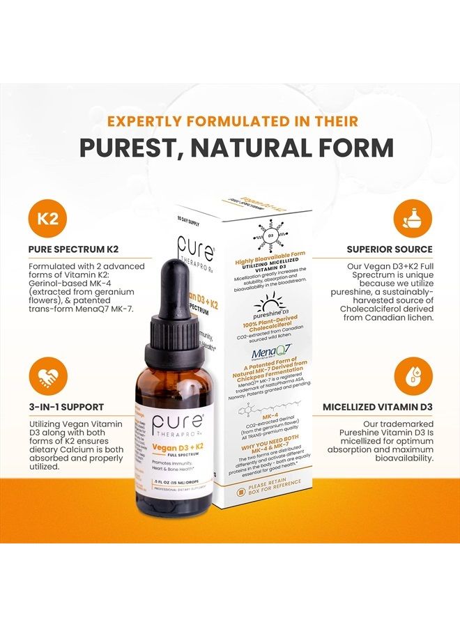 Pure Therapro Rx Vegan D3 + K2 Organic Full Spectrum Liquid for Maximum Absorption, Vitamin D3 and Vitamin K2 Supplements for Men and Women, D3 Vitamin 5000 IU, Liquid Vitamin D3 with K2-0.5 FL Oz - Image 3
