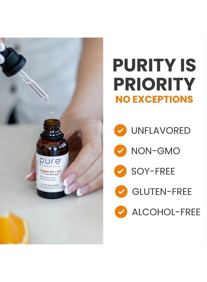 Pure Therapro Rx Vegan D3 + K2 Organic Full Spectrum Liquid for Maximum Absorption, Vitamin D3 and Vitamin K2 Supplements for Men and Women, D3 Vitamin 5000 IU, Liquid Vitamin D3 with K2-0.5 FL Oz - Image 4