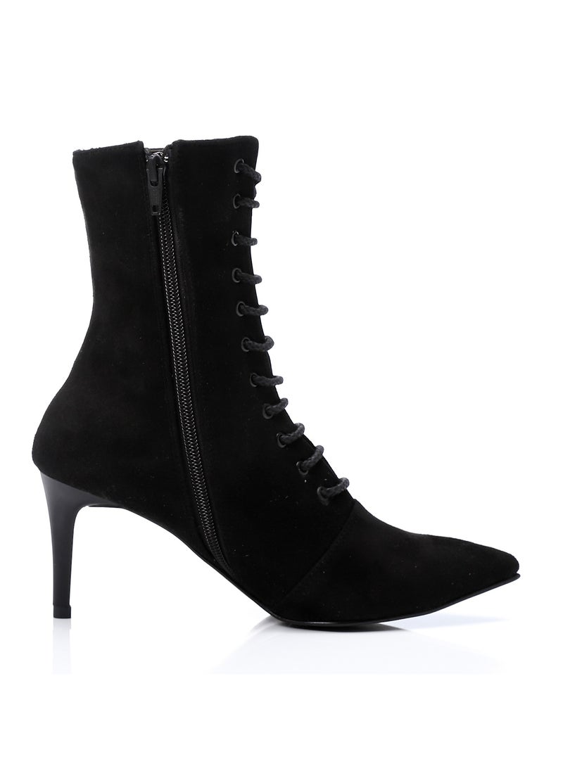 Mr.joe Lace Up And Zipper Closure Pointed Toecap Ankle Boots - Black  - Image 1