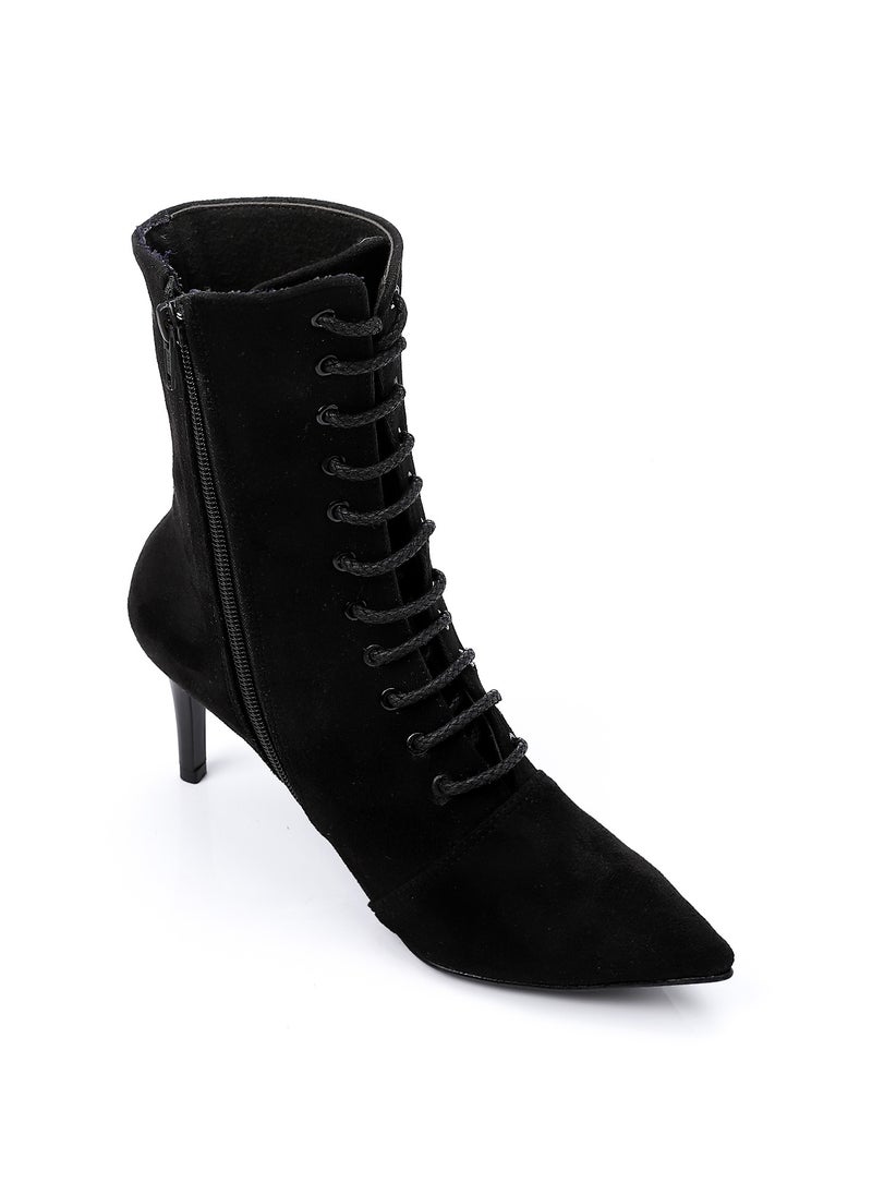 Mr.joe Lace Up And Zipper Closure Pointed Toecap Ankle Boots - Black  - Image 2