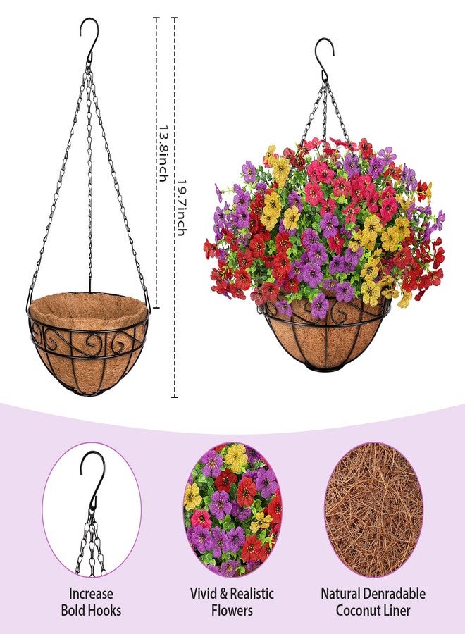 Besteek Artificial Fake Hanging Flowers Plants Basket Outdoors, Faux Silk UV Resistant Look Real Daisy Eucalyptus for Spring Summer Garden Porch Home Patio Balcony Yard Decorations, Multicolor - Image 3
