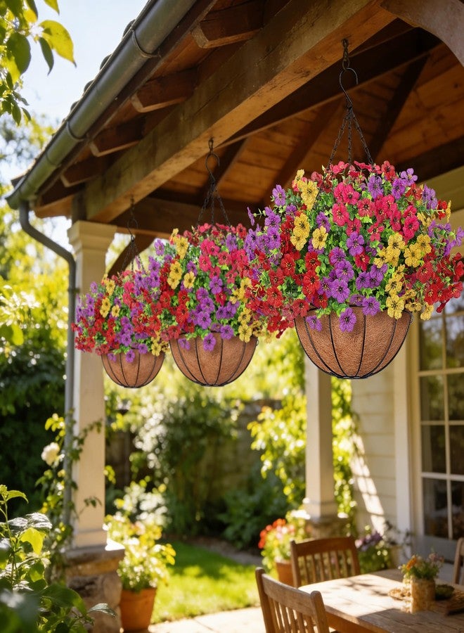 Besteek Artificial Fake Hanging Flowers Plants Basket Outdoors, Faux Silk UV Resistant Look Real Daisy Eucalyptus for Spring Summer Garden Porch Home Patio Balcony Yard Decorations, Multicolor - Image 5