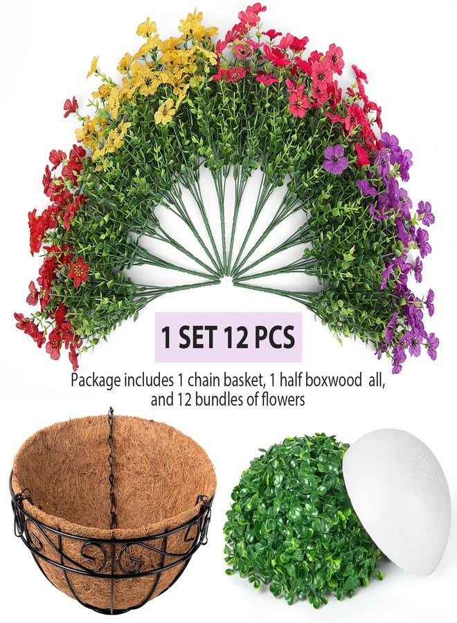 Besteek Artificial Fake Hanging Flowers Plants Basket Outdoors, Faux Silk UV Resistant Look Real Daisy Eucalyptus for Spring Summer Garden Porch Home Patio Balcony Yard Decorations, Multicolor - Image 4