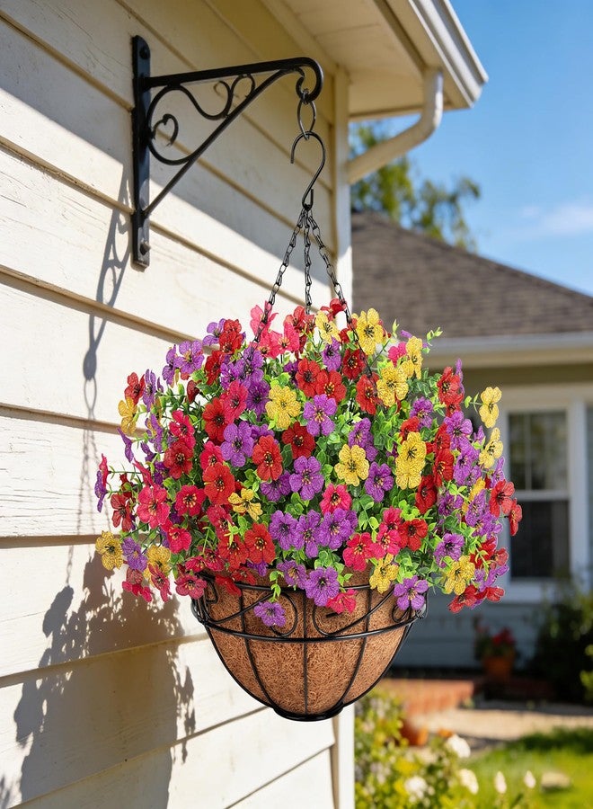Besteek Artificial Fake Hanging Flowers Plants Basket Outdoors, Faux Silk UV Resistant Look Real Daisy Eucalyptus for Spring Summer Garden Porch Home Patio Balcony Yard Decorations, Multicolor - Image 2