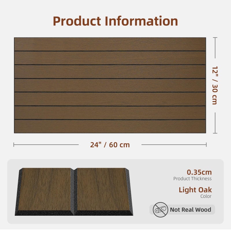 WADILE ألواح جدارية خشبية لاصقة وقابلة للإزالة WADILE 12"x24" لوحة PVC خشبية زخرفية عازلة للصوت ذاتية اللصق لغرفة المعيشة غرفة النوم جدار مميز (ليس خشب حقيقي) - عبوة 10 - Image 2
