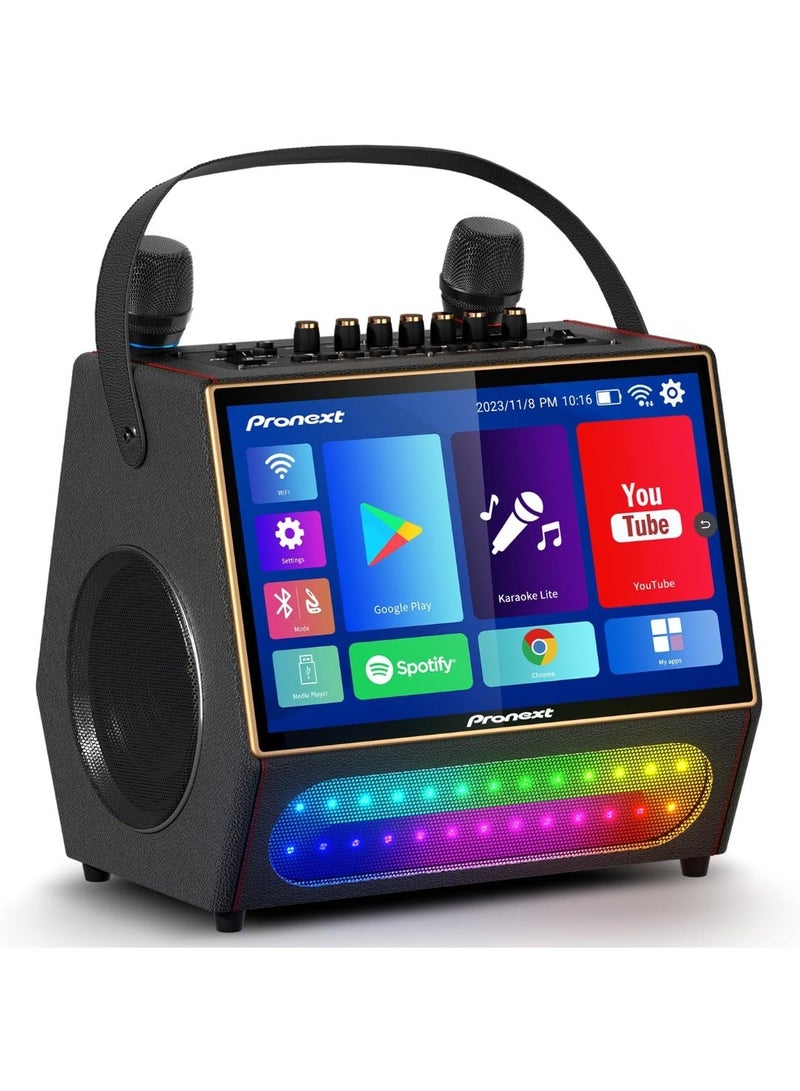 جهاز كاريوكي محمول PRONEXT GD-AP08 مزود بلوحة كلمات أغاني مقاس 14 بوصة، ومكبر صوت بلوتوث بقوة 800 واط، وميكروفونين UHF قابلين لإعادة الشحن، وإضاءة DJ، ونظام كاريوكي واي فاي. - Image 1