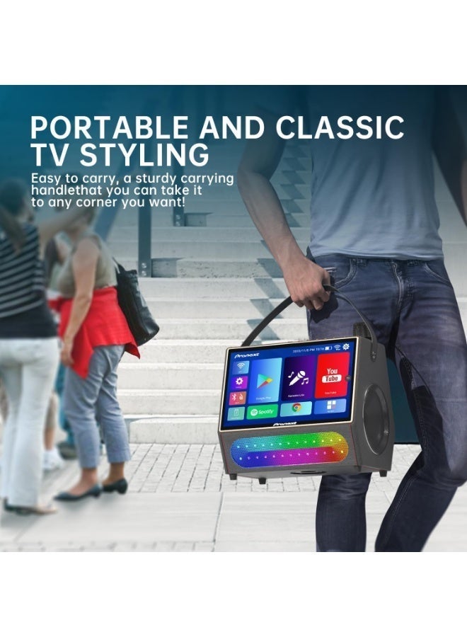 جهاز كاريوكي محمول PRONEXT GD-AP08 مزود بلوحة كلمات أغاني مقاس 14 بوصة، ومكبر صوت بلوتوث بقوة 800 واط، وميكروفونين UHF قابلين لإعادة الشحن، وإضاءة DJ، ونظام كاريوكي واي فاي. - Image 3