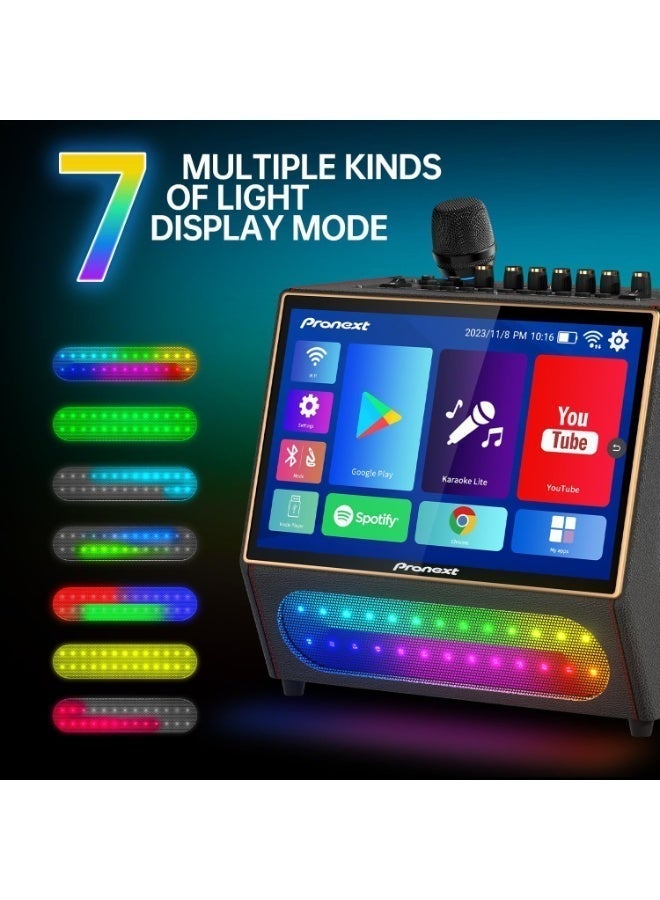 جهاز كاريوكي محمول PRONEXT GD-AP08 مزود بلوحة كلمات أغاني مقاس 14 بوصة، ومكبر صوت بلوتوث بقوة 800 واط، وميكروفونين UHF قابلين لإعادة الشحن، وإضاءة DJ، ونظام كاريوكي واي فاي. - Image 4