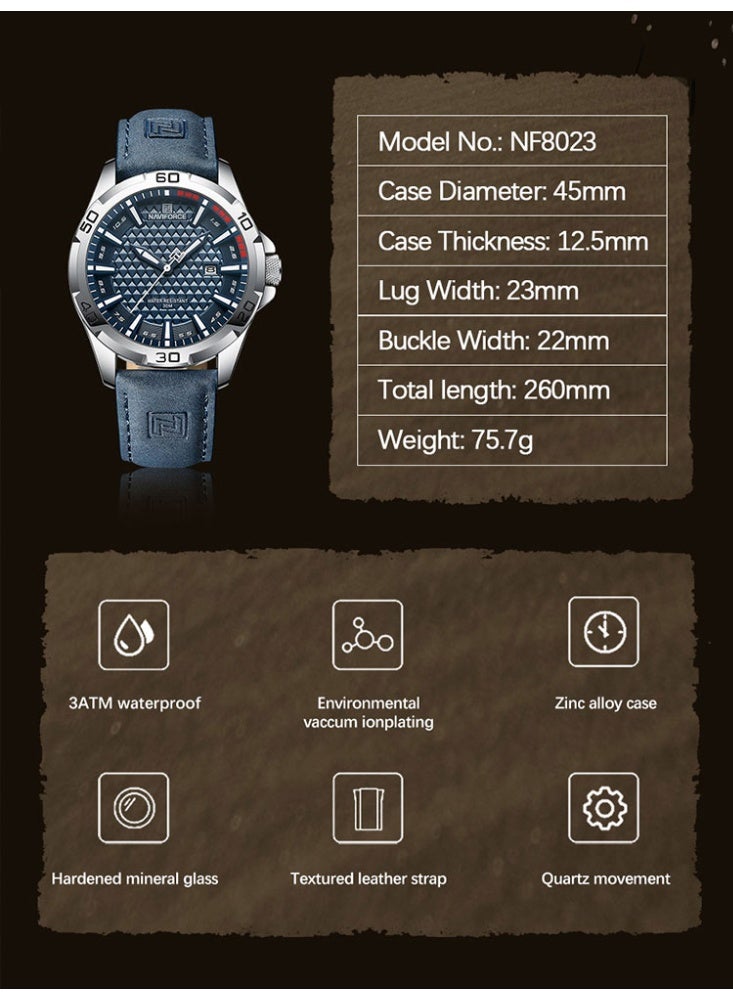 NAVIFORCE NAVIFORCE Men Casual Sport Military Quartz Calendar Wrist Watch for Man Business Leather Waterproof Male Clock  - Image 5