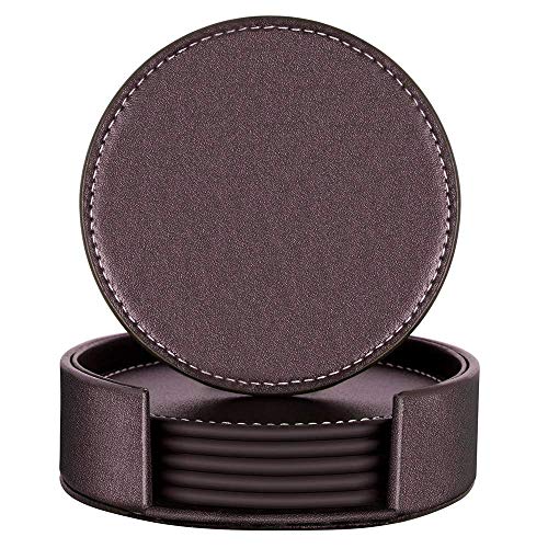 Thipoten Coasters for Drinks,Thipoten Leather Coasters with Holder,Protect Furniture from Damage(6PCS, Brown) - Image 1