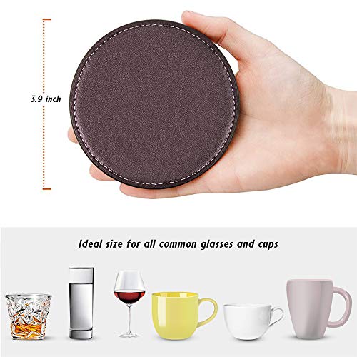 Thipoten Coasters for Drinks,Thipoten Leather Coasters with Holder,Protect Furniture from Damage(6PCS, Brown) - Image 2