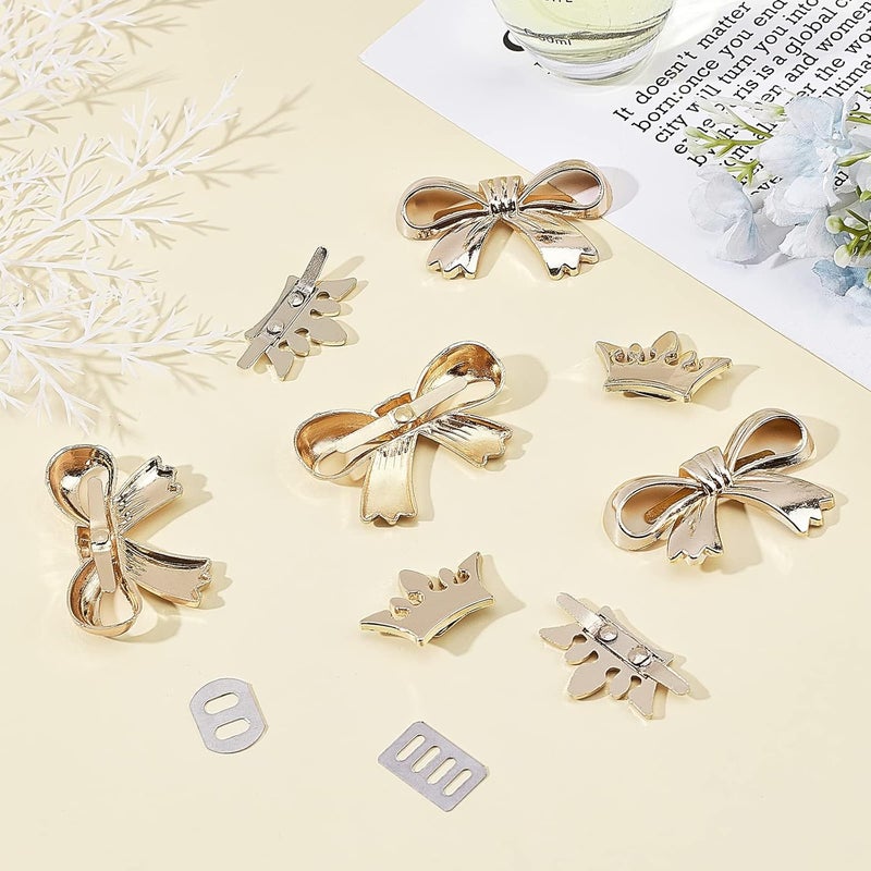 klarako 2 Styles Bag Decorative Buckles, 8 Sets Metal Purse Decorative Clasps Crown Bowknot Shape Coat Shoes Dress Decoration Button with Shims for Clothing Wedding Sewing Crafts Accessories - Image 2