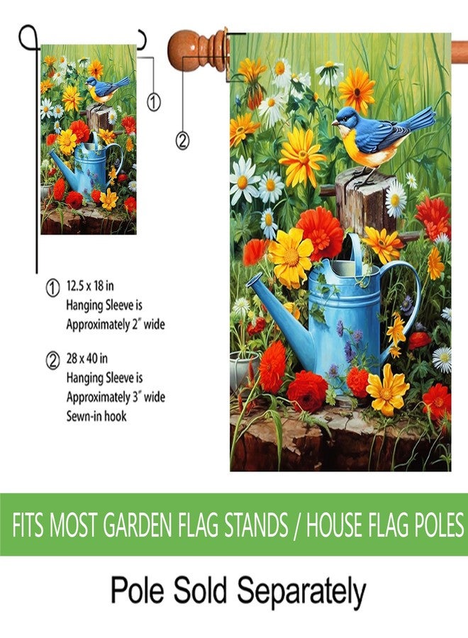 Morigins Spring Floral Daisy Flower Double Sided Blueness Bird and Watering Can Porch Lawn Garden Flag 12.5×18 inch - Image 3