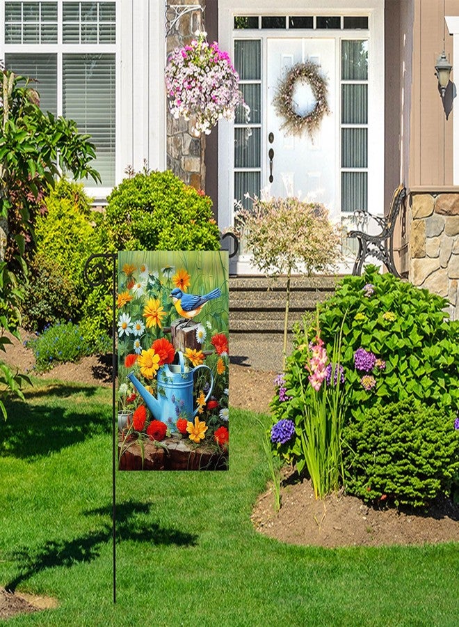 Morigins Spring Floral Daisy Flower Double Sided Blueness Bird and Watering Can Porch Lawn Garden Flag 12.5×18 inch - Image 4