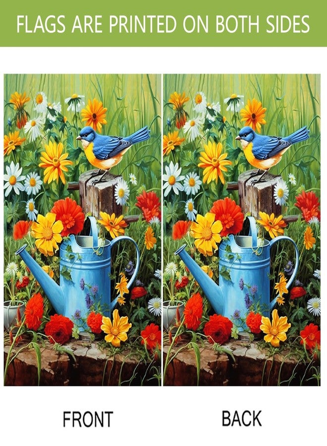 Morigins Spring Floral Daisy Flower Double Sided Blueness Bird and Watering Can Porch Lawn Garden Flag 12.5×18 inch - Image 2