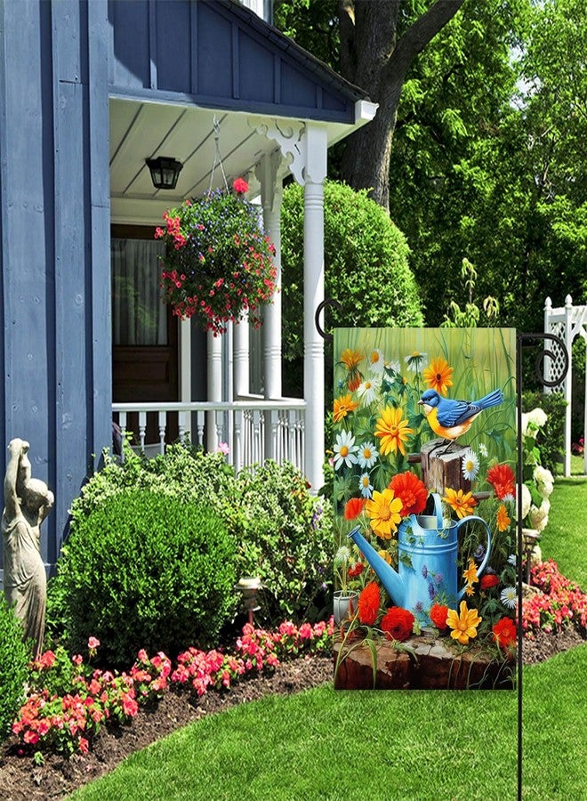 Morigins Spring Floral Daisy Flower Double Sided Blueness Bird and Watering Can Porch Lawn Garden Flag 12.5×18 inch - Image 5