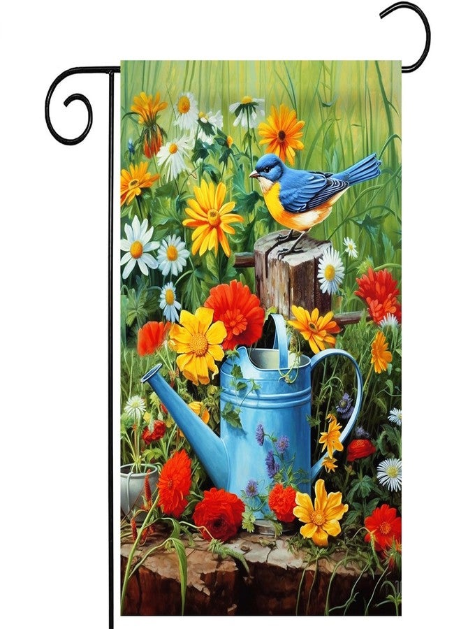 Morigins Spring Floral Daisy Flower Double Sided Blueness Bird and Watering Can Porch Lawn Garden Flag 12.5×18 inch - Image 1