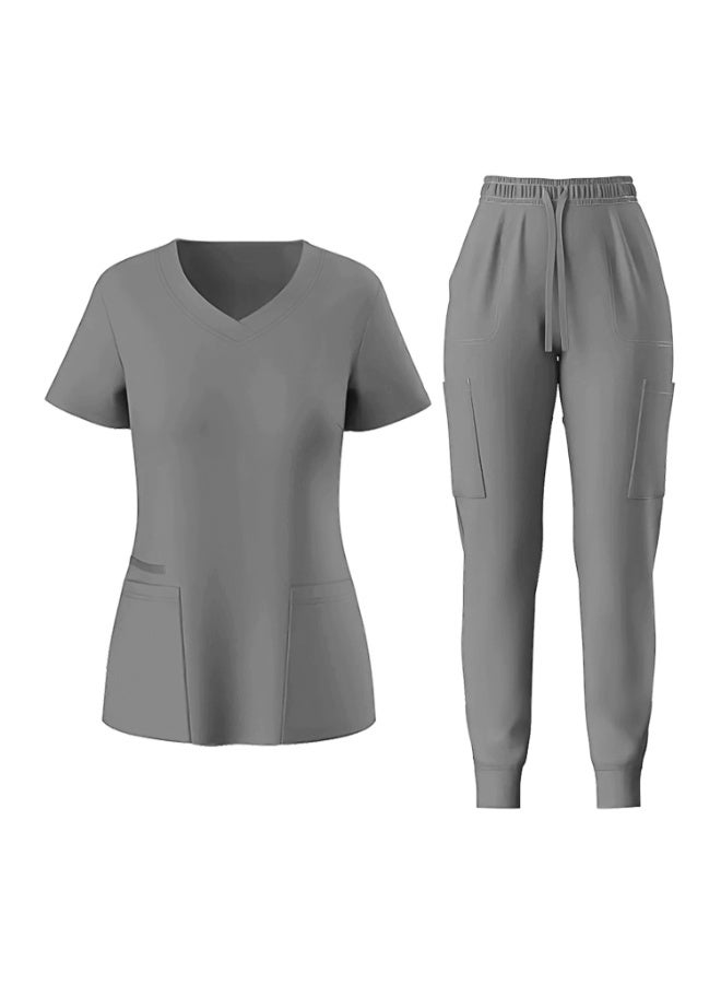 Loquat Womens Medical Scrubs Set Medical Uniform Set Gray - Image 1