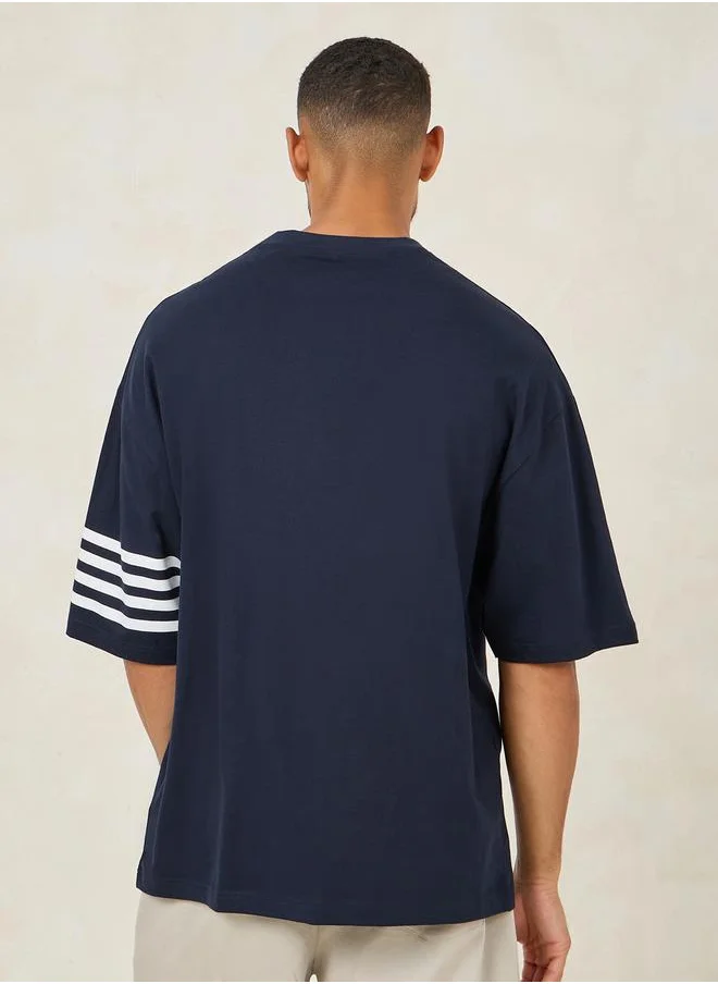 ستايلي Striped Sleeve Boxy Fit Compact Jersey T-Shirt