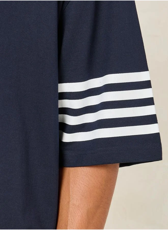 ستايلي Striped Sleeve Boxy Fit Compact Jersey T-Shirt