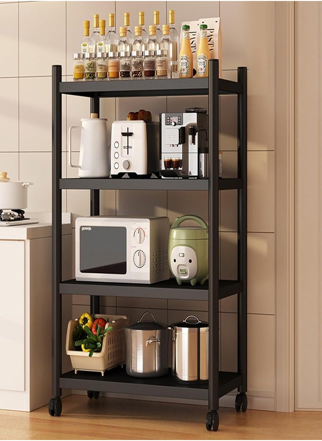 4 Level Kitchen Storage Rack, Adjustable Rolling Storage Rack, Bread Rack, Office Utility Rack (4 Levels)