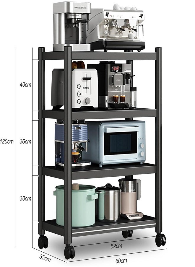 4 Level Kitchen Storage Rack, Adjustable Rolling Storage Rack, Bread Rack, Office Utility Rack (4 Levels)
