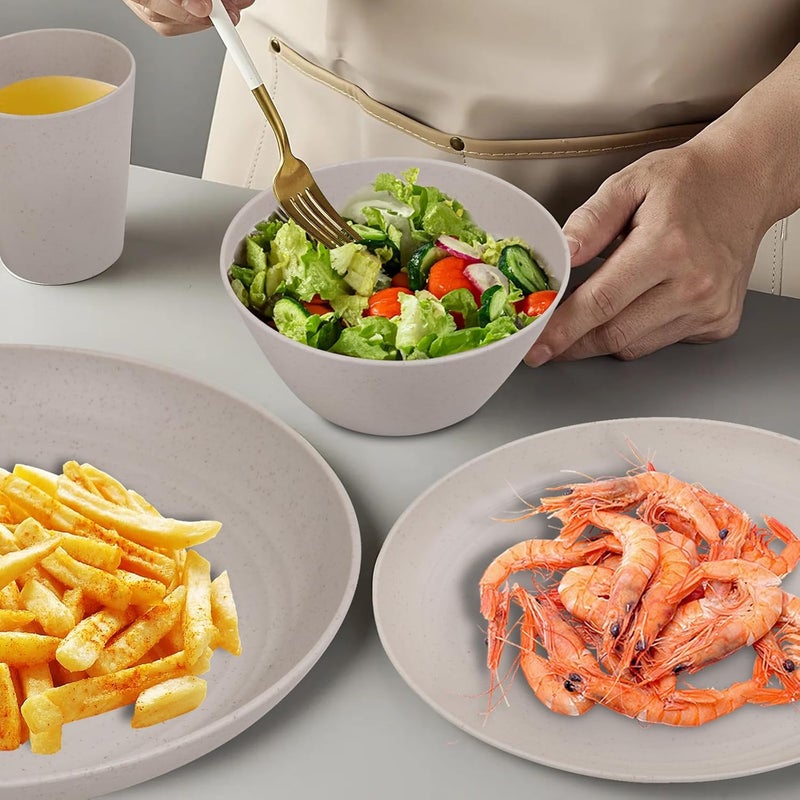 LIYH Love in your heart LIYH 48 Pcs Beige Plastic Wheat Straw Dinnerware Set  Reusable Plates and Bowls Sets Unbreakable Plates Dishes Bowl Cup Outdoor Camper Dish Set for 12 - Image 4
