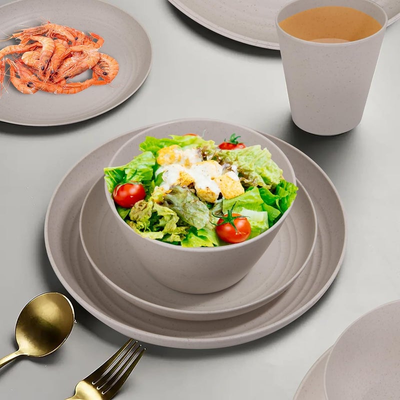 LIYH Love in your heart LIYH 48 Pcs Beige Plastic Wheat Straw Dinnerware Set  Reusable Plates and Bowls Sets Unbreakable Plates Dishes Bowl Cup Outdoor Camper Dish Set for 12 - Image 3