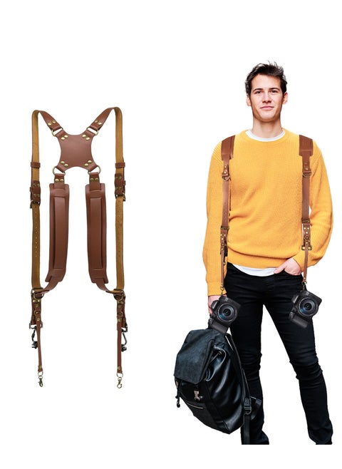 Adando Camera Shoulder Strap Adjustable Leather Camera Strap Extra Long Leather Camera Strap Double Shoulder Camera Harness Anti-slip DSLR Camera Neck Straps Camera Strap Accessories