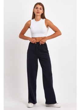 mmetalic Black-Navy Blue Women's Seasonal Loose Wide Comfortable Leg 2-Piece Sweatpants with Side Pockets  - Image 3