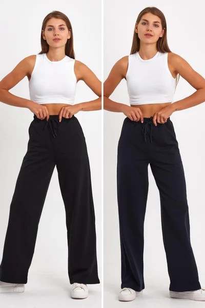 mmetalic Black-Navy Blue Women's Seasonal Casual Wide Leg Side Pocket 2-Pack Sweatpants