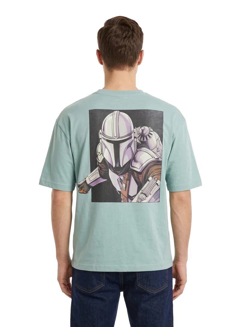 ديزني Star Wars The Mandalorian Men’s Drop Shoulder T-Shirt | Mandalorian Character Graphic Casual Cotton Tee