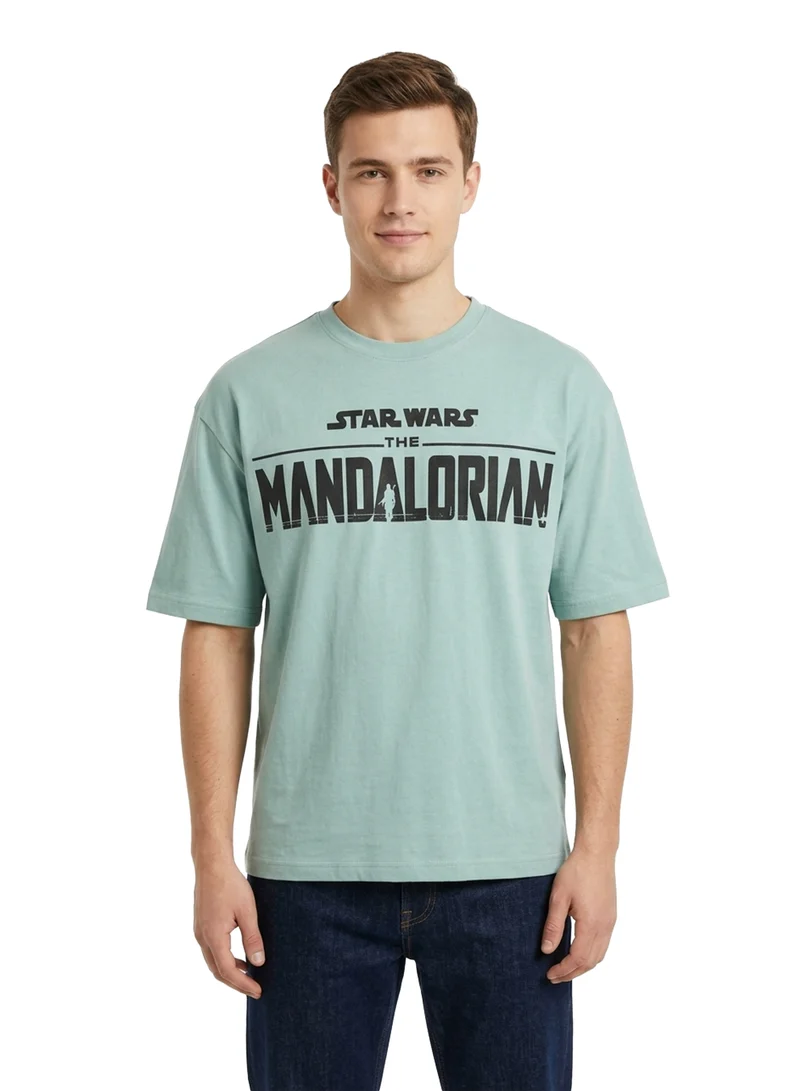Star Wars The Mandalorian Men’s Drop Shoulder T-Shirt | Mandalorian Character Graphic Casual Cotton Tee