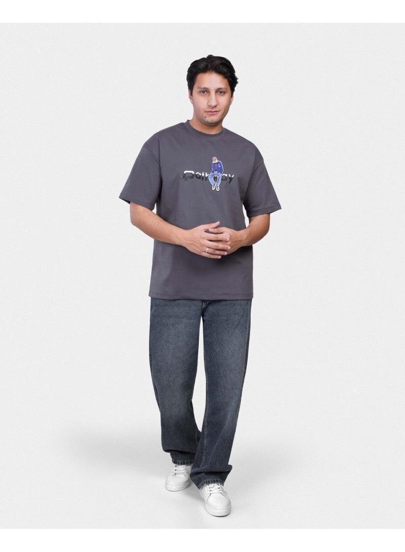 TORINESE "Pathway" Urban Illustration Charcoal Grey Oversize Tee - Image 1